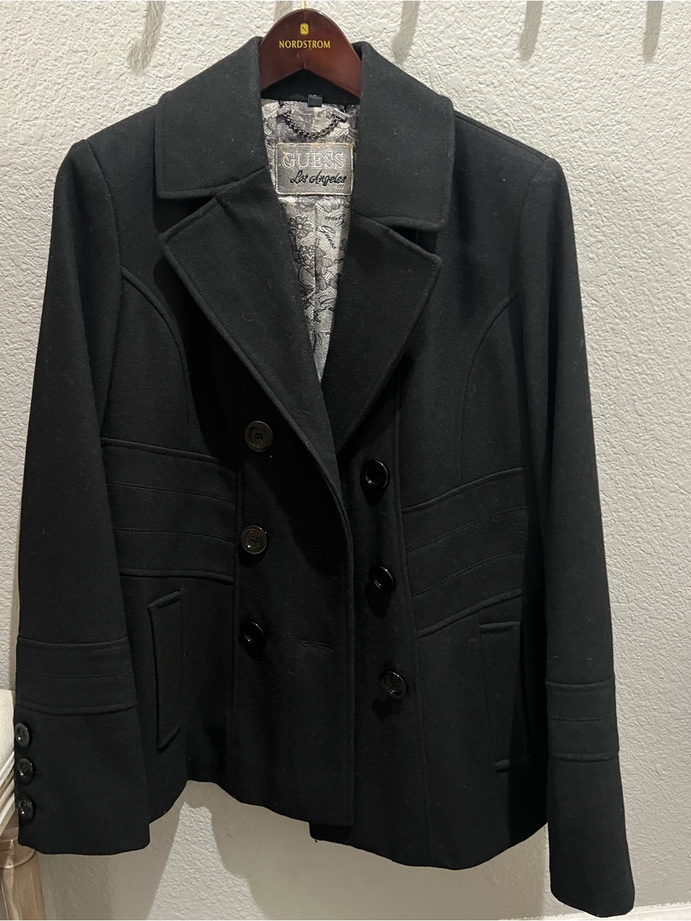 Guess Black Double-Breasted Peacoat